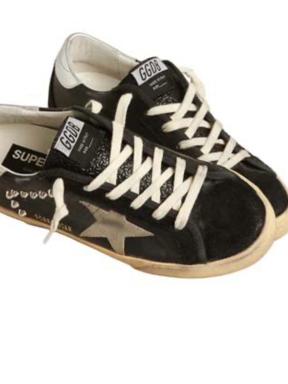 Golden Goose Black Suede and leather Sneakers silver heel tab with taupe star
